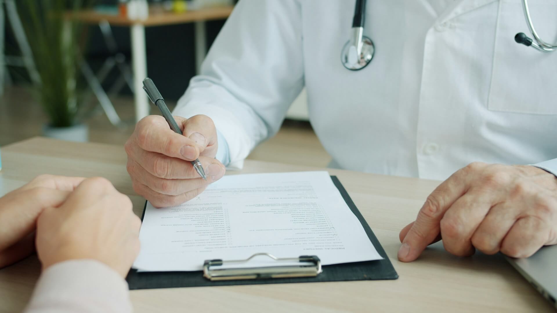 doctor checking translated medical document
